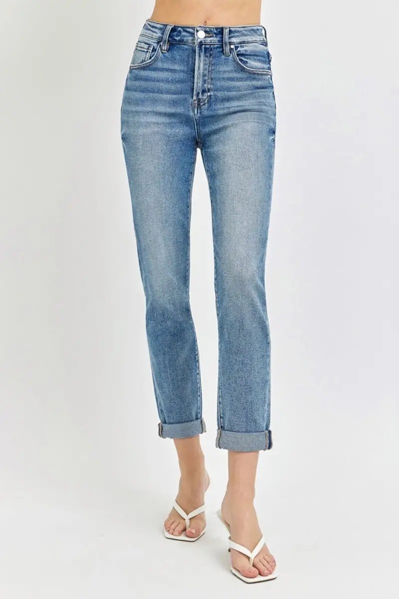 Risen Full Size High Rise Cropped Roll Up Jeans for Women - Love Salve